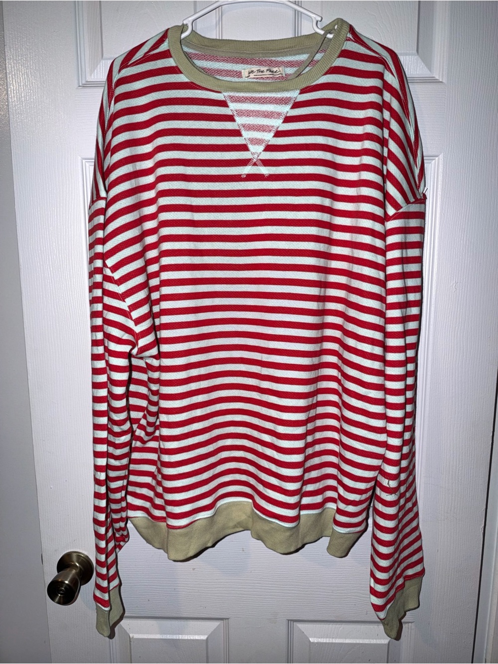 We The Free Striped Pullover Sweater in Cherry Combo